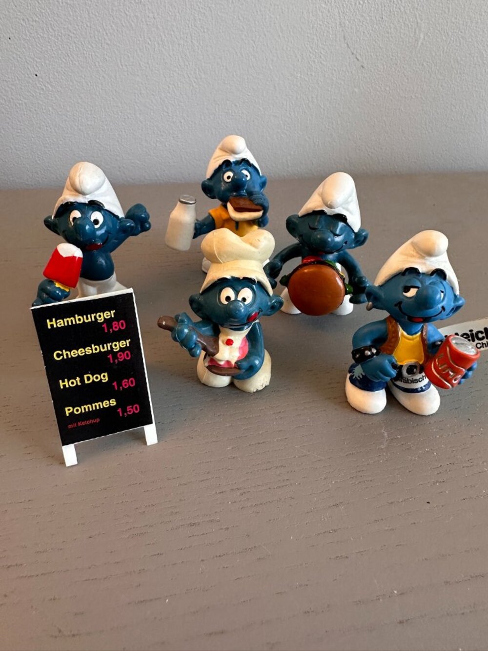 Vintage Schleich Smurfs Fast Food Diner Lot 5 Figures Menu Sign 1978 Hong Kong